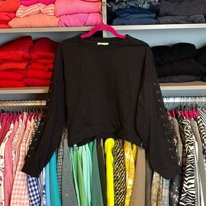 Skinnygirl black grommet long sleeve side zip sweatshirt size XS